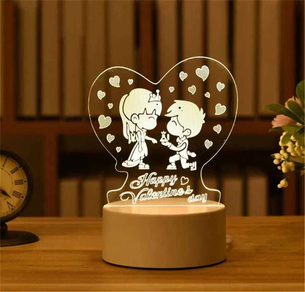 Wedding Birthday Gift Love 3D Acrylic Neon Sign USB Led Lamp Children's Night Lights Table Lamp Valentines Day Bedside Lamp