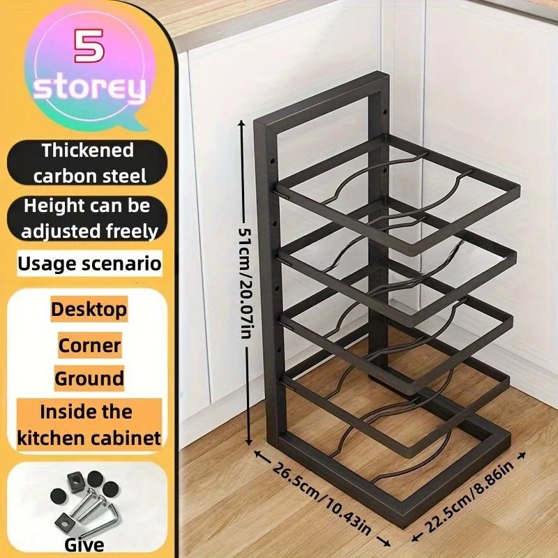Adjustable Pot Rack Organiser, Kitchen Stainless Steel Pot Storage Rack ,Multi-Layer Household Pot and Pan Organser for Kitchen
