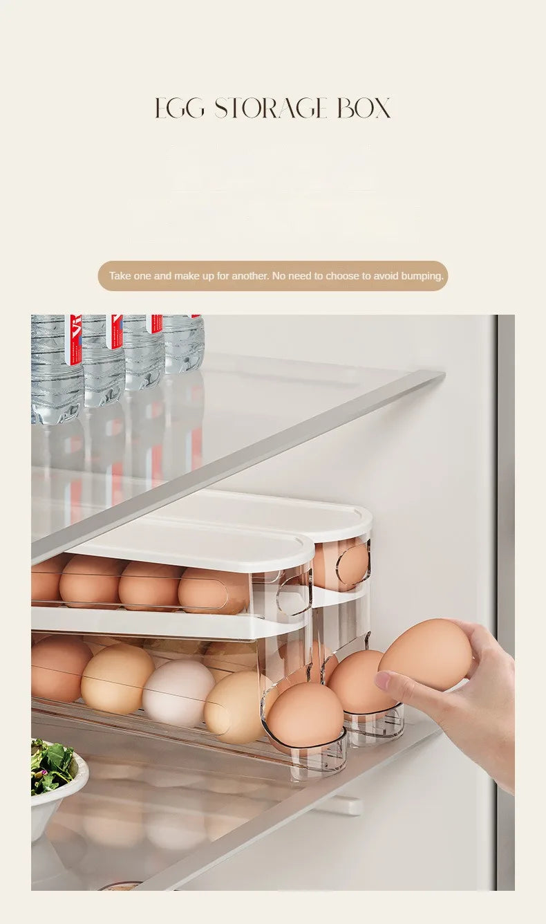 Bilayer Fridge Egg Storage Box Automatic Rolling Eggs Holder Rack Ladder Style Refrigerator Eggs Dispenser Egg Organiser Holder