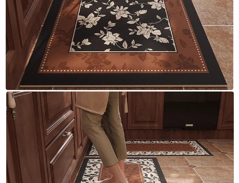 Rug for Kitchen Waterproof Non-slip Leather PVC Floor Mat American Retro Style Rugs Oil-proof Stain-resistant Long Carpets 주방 카펫