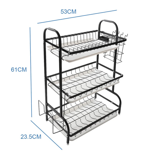 3 Tier Dish Drainer Rack with Drip Tray Cutlery Holder Plate Rack Kitchen Sink