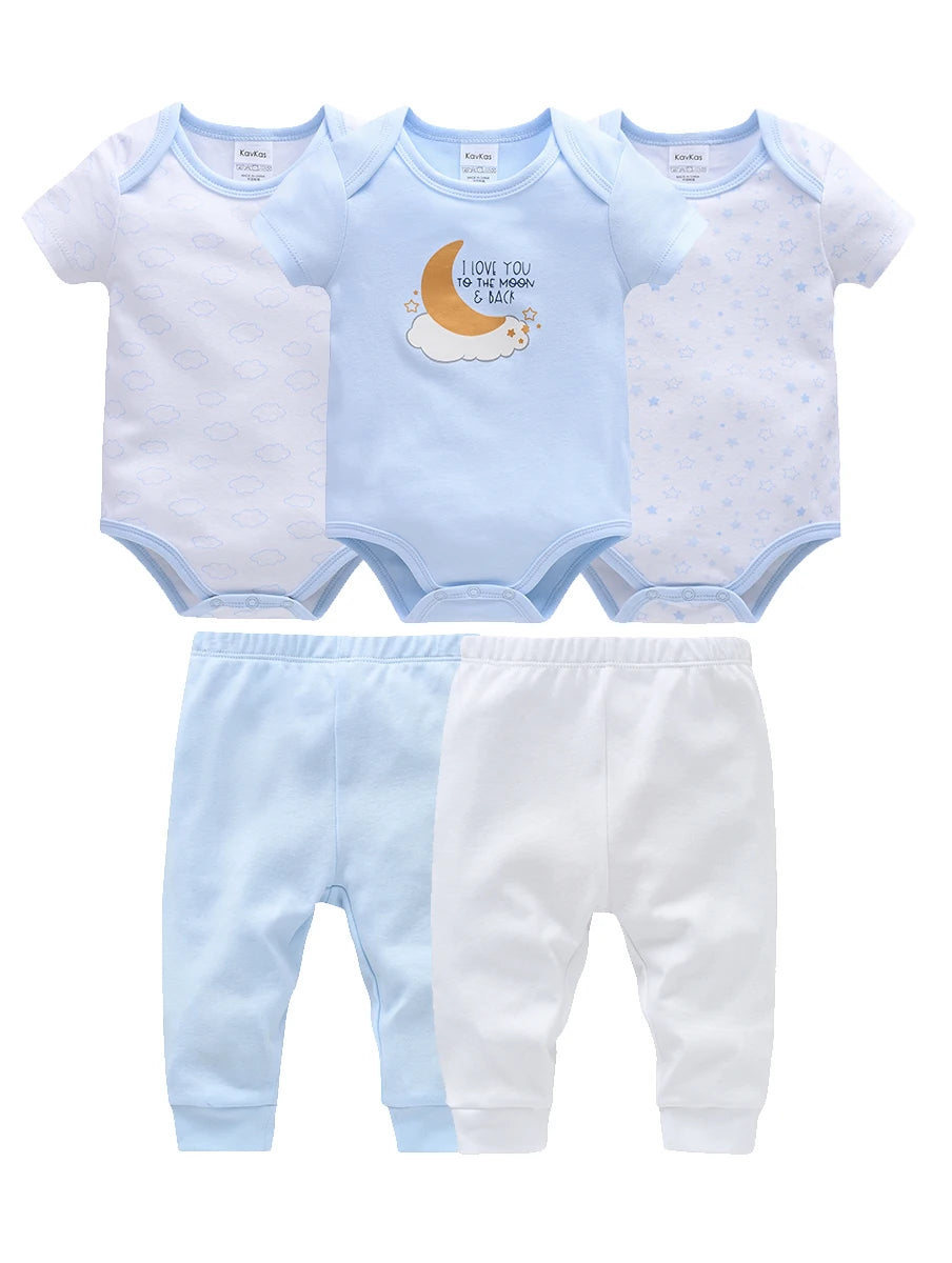 New Baby Boy Clothes Summer 100% Cotton Blue Grey Tie Print Three Piece Short Sleeve Bodysuit Pants vetements bebe For 0-12M