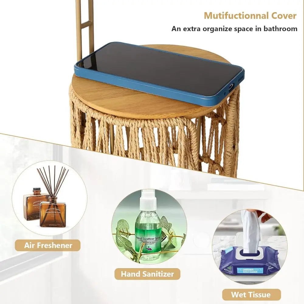 Freestanding Toilet Paper Holder with Storage,3 Rolls of Tissue Holder for Bathroom,Handmade WovenToilet Roll Holder Stand