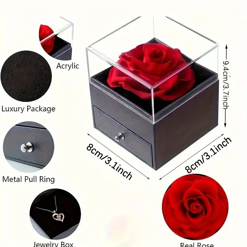 New Hot Selling Valentine's Day Gift Ocean Heart Love Necklace with Eternal Rose Jewelry Box For Girl Mother's Day Gifts