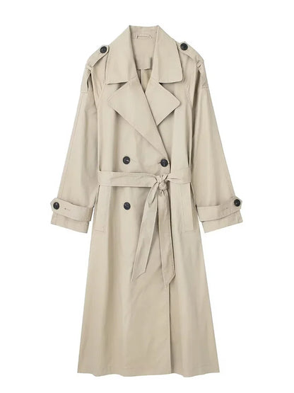 Women Trench Coat With Belt Solid Double Breasted