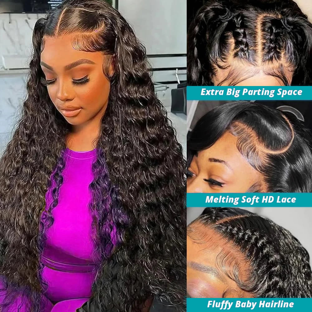 46 Inch Deep Wave Lace Front Wigs Human Hair 13x6 HD Lace Frontal Wigs Pre Plucked Brazilian Curly Human Hair Wig 200 Density