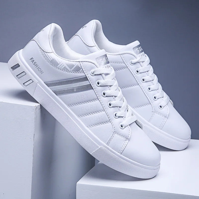 Men's White Casual Trainer Shoes, Outdoor Sport Shoes