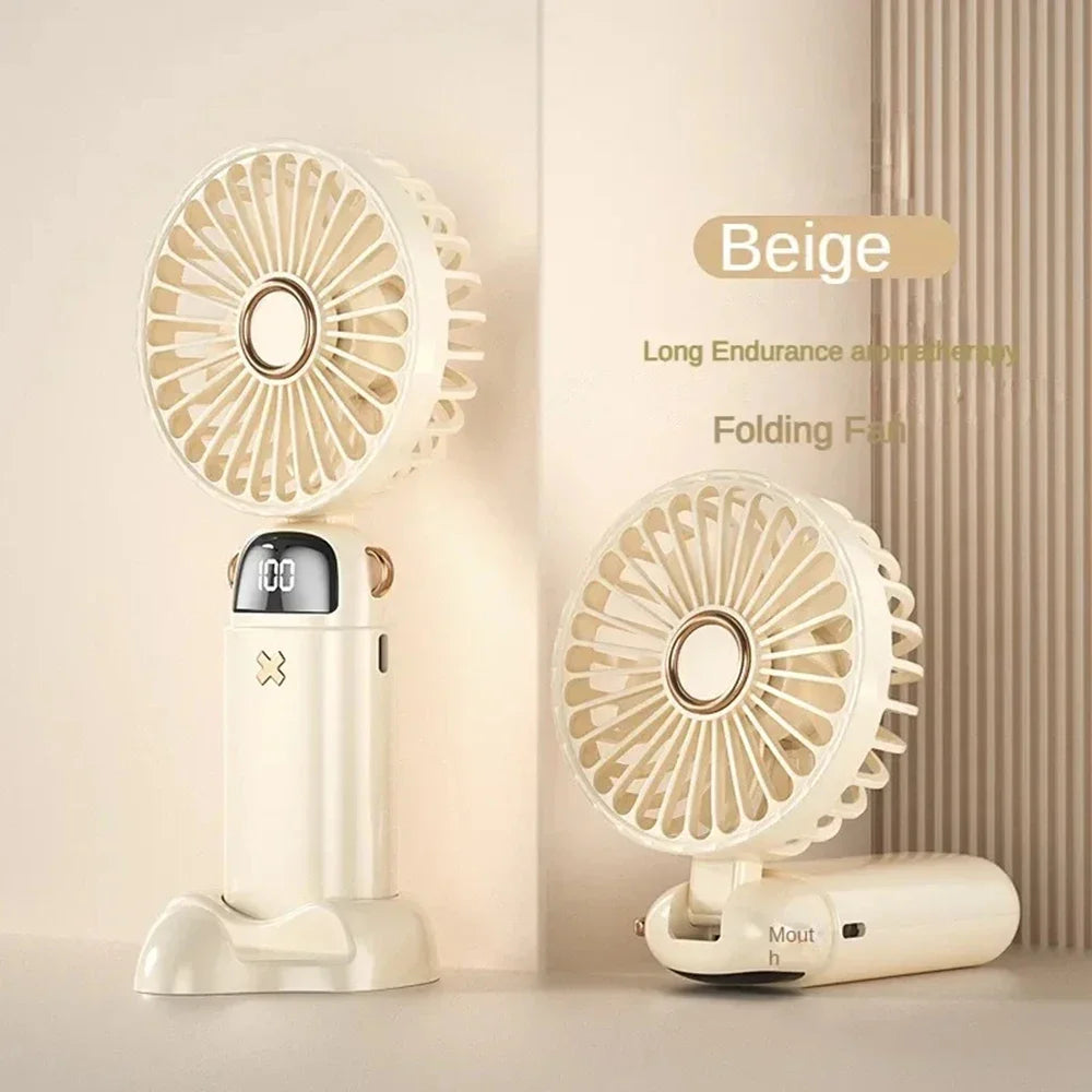 USB Handheld Mini Fan Foldable 5 Speed USB Rechargeable Fan with Phone Stand and Display Screen