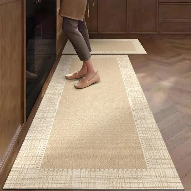 Kitchen Rug Pvc Waterproof Leather Carpet Beige Long Floor Mat Non-slip Oil-proof Home Decoration Vinyl Rugs Alfombras De Cocina