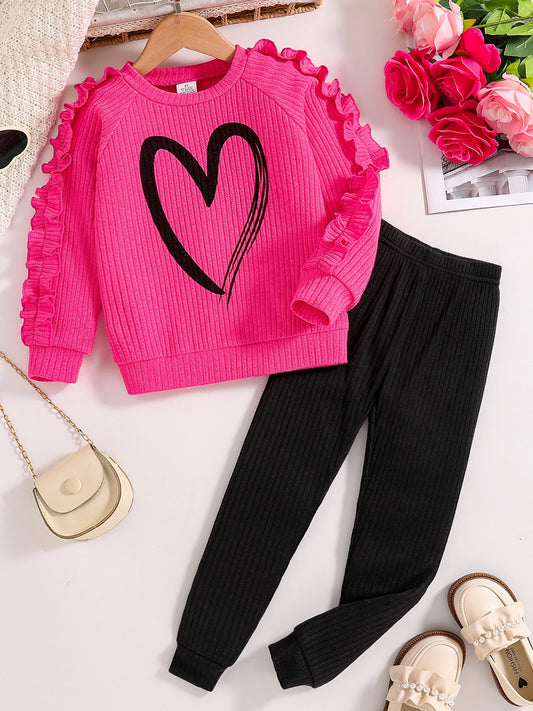 2-piece spring and fall new girls fashion pink knit crew neck