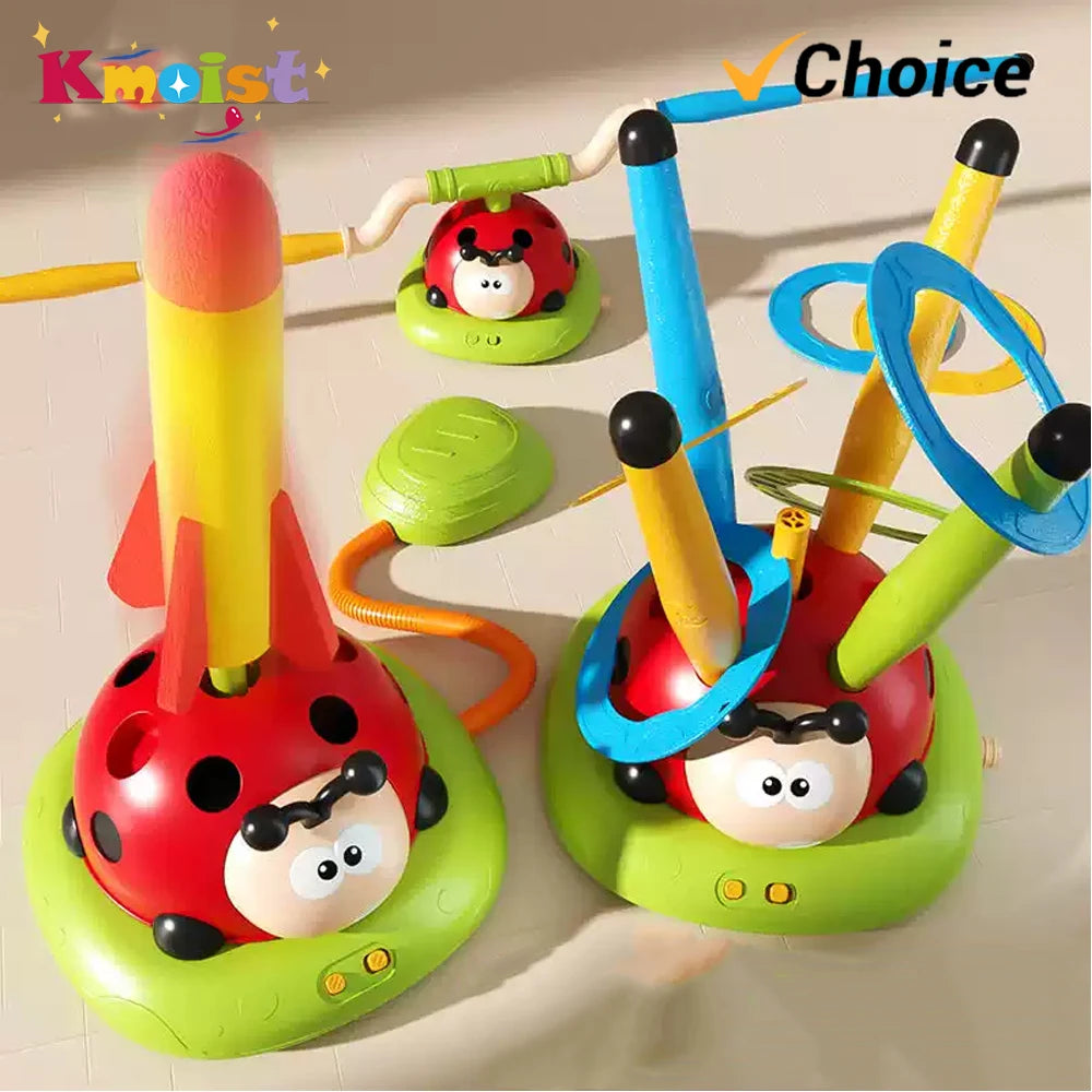 5 in 1 Ladybug Ring Toy With Musical Jump and Ring Toss Game Stomping Launch Toys Launcher Toy for Kids Children's Day Gifts
