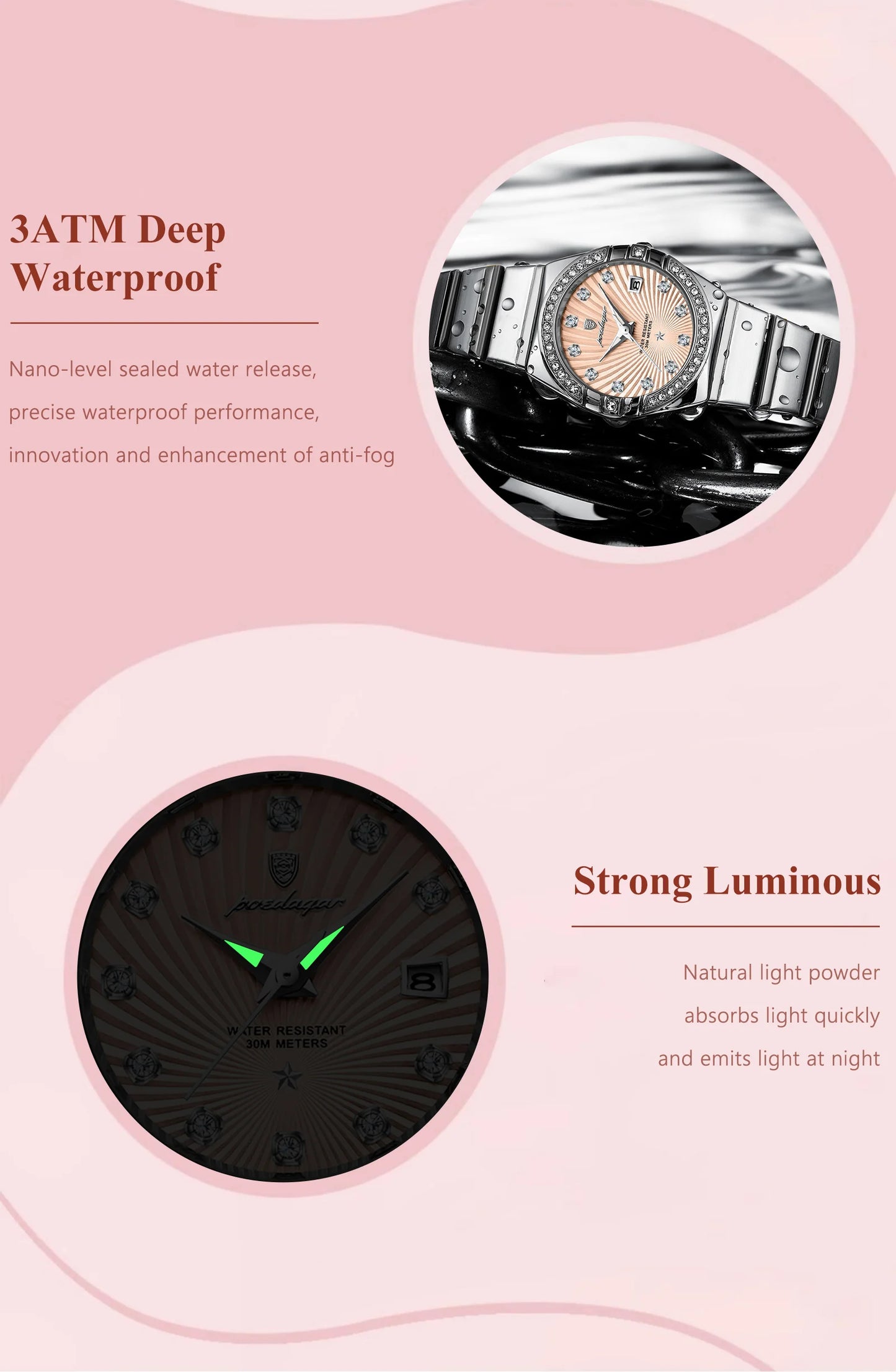 POEDAGAR Top Exquisite Woman Watch Waterproof Luminous Date Stainless Steel Watches For Ladies Elegant Quartz Women's Wristwatch