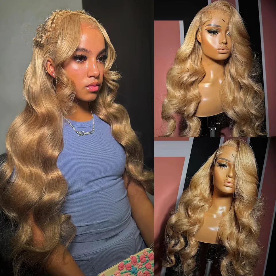 Hd Honey Blonde Wig Human Hair 13x6 Body Wave Lace Front Wigs For Women 13x4 Transparent Lace Loose Wave  #27 Colored Wigs
