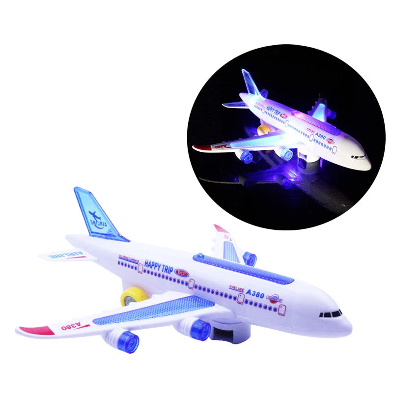 Electronic Airplane Toy with Music & Lights – Auto-Rotating Educational Aircraft Toy for Kids