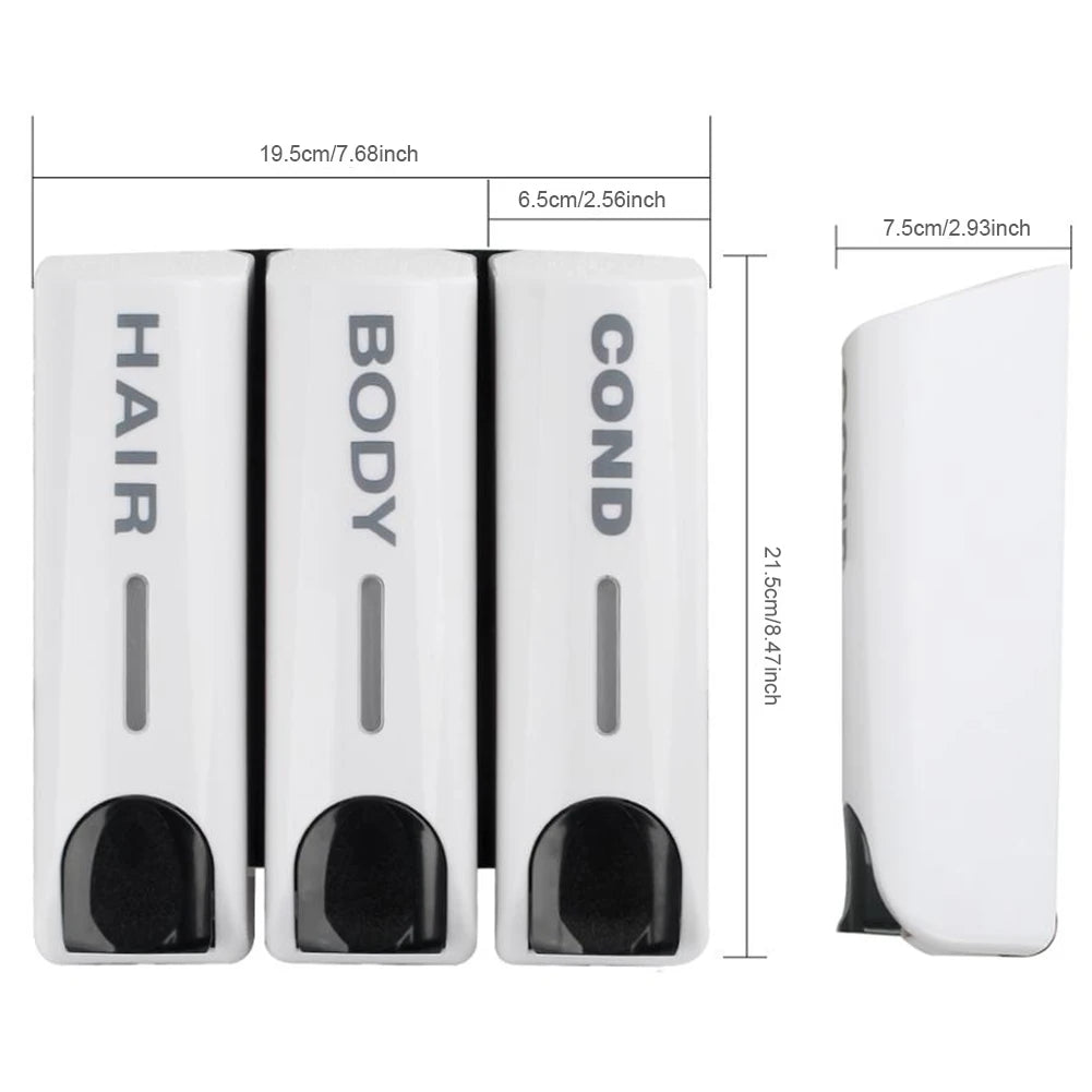 Triple 350ml Shower Bath Shampoo Dispenser Multi-Purpose Wall-Mount Body Wash Dispenser Large Capacity for Bathroom Accessories
