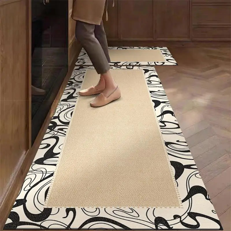 Kitchen Rug Pvc Waterproof Leather Carpet Beige Long Floor Mat Non-slip Oil-proof Home Decoration Vinyl Rugs Alfombras De Cocina