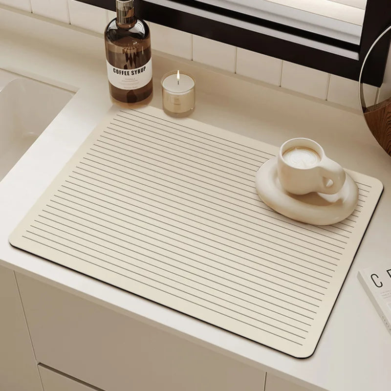 Super Absorbent Mat Line Dish Drying Mat Heat Resistant Coffee Mat Non-Slip Diatomaceous Kitchen Mat