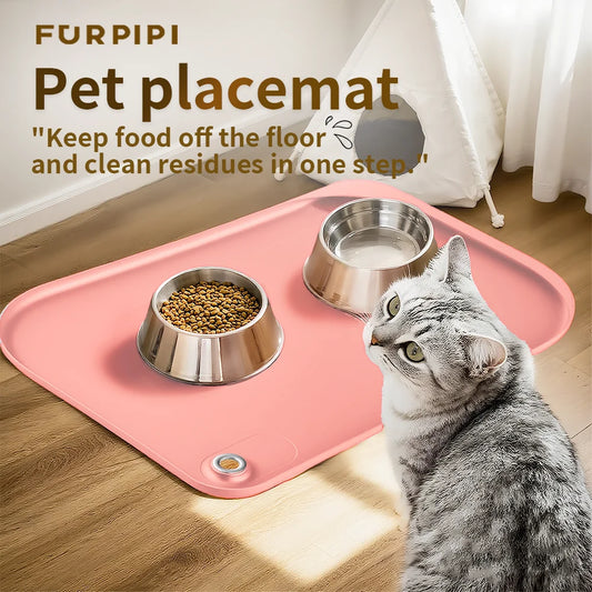 FURPIPI Pet Feeding Mat with Pocket High Raised Edges Thicker BPA Free Silicone Waterproof Pet Feeding Mat for Pet Bowl Feeder