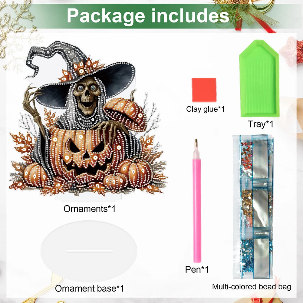 Halloween Special Shape Skull Witch Table Top Diamond Painting Ornament Kits Rhinestones Desktop Ornaments for Home Office Decor