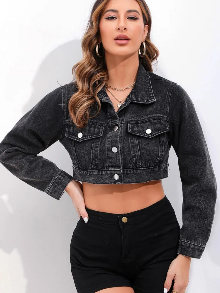 Women's Fashion Lapel Short Denim Coat Spring Summer New Casual Loose Retro Female Versatile Long Sleeve Denim Jacket Tops 2026
