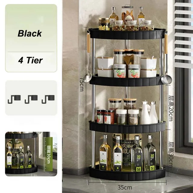 Kitchen Spice Rack Shelf Countertop Corner Multifunctional Seasoning Supplies Rack Saving Spice Rack Organiser with Hooks