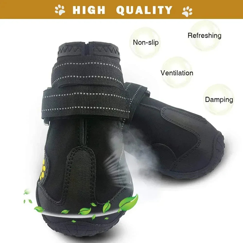 Dog Socks & Boots – 4pcs Reflective Waterproof Anti-Slip Shoes for Medium and Large Dogs, Warm for Snow & Rain