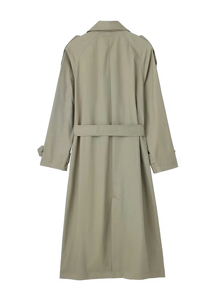 Women Trench Coat With Belt Solid Double Breasted