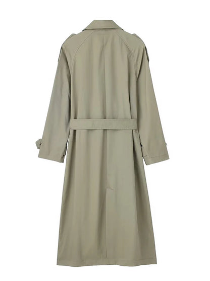 Women Trench Coat With Belt Solid Double Breasted
