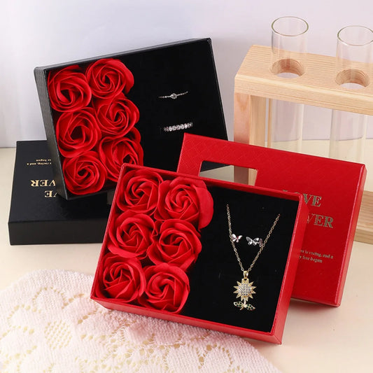 Valentine's Day Eternal Flower Rose Gift Box for Ring Pendants Jewelry Present Window Opening Design Gift Box Packaging Romantic