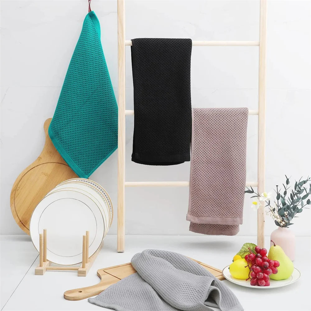 Olanly Kitchen Towel 100% Cotton Dishcloth Waffle Weave Kitchen Cloth Super Absorbent Quick Drying Wash Cloth Home Cleaing Towel