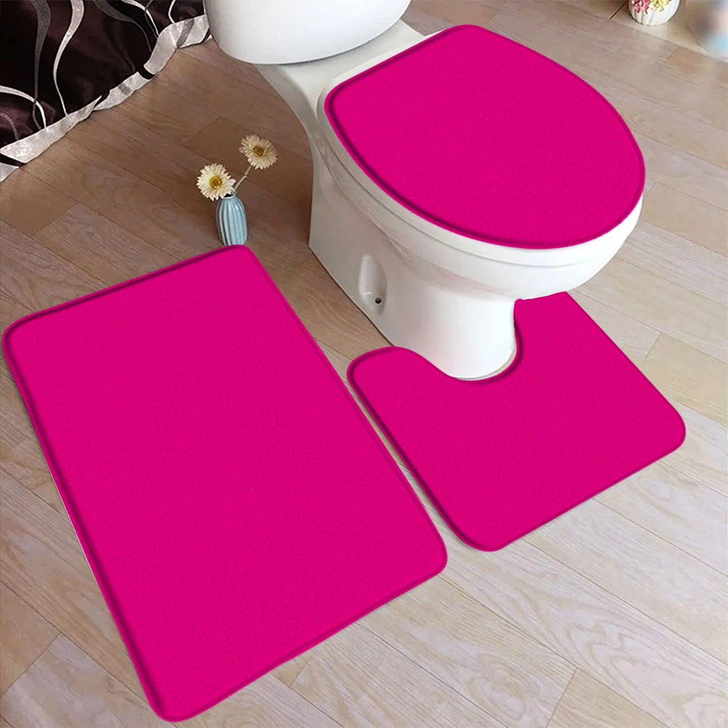 Black Bath Mat Set Modern Solid Colour Home Doormat Carpet Flannel Bathroom Decor Floor Rugs U-shaped Pad With Toilet Lid Cover