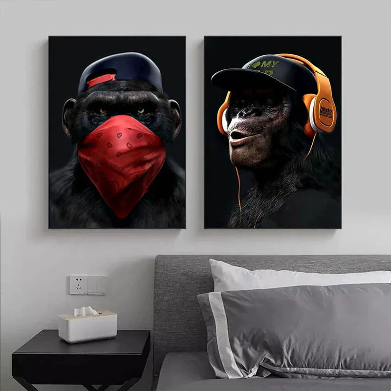Gorilla With Earphone & Glasses Funny Poster