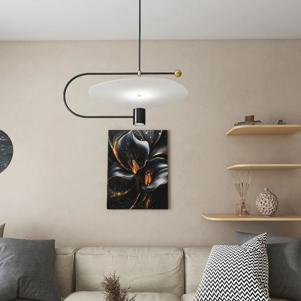 1.5 inch thick pine frame canvas art - black and gold metal calla lily design,modern wall trim, suitable for interior decoration