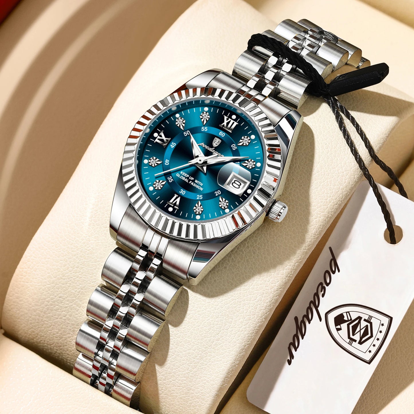 POEDAGAR Top Luxury Couple's Watches Luminous Date Classic Watches For Couple Quartz Stainless Steel Couple Watch Lovers Set+Box