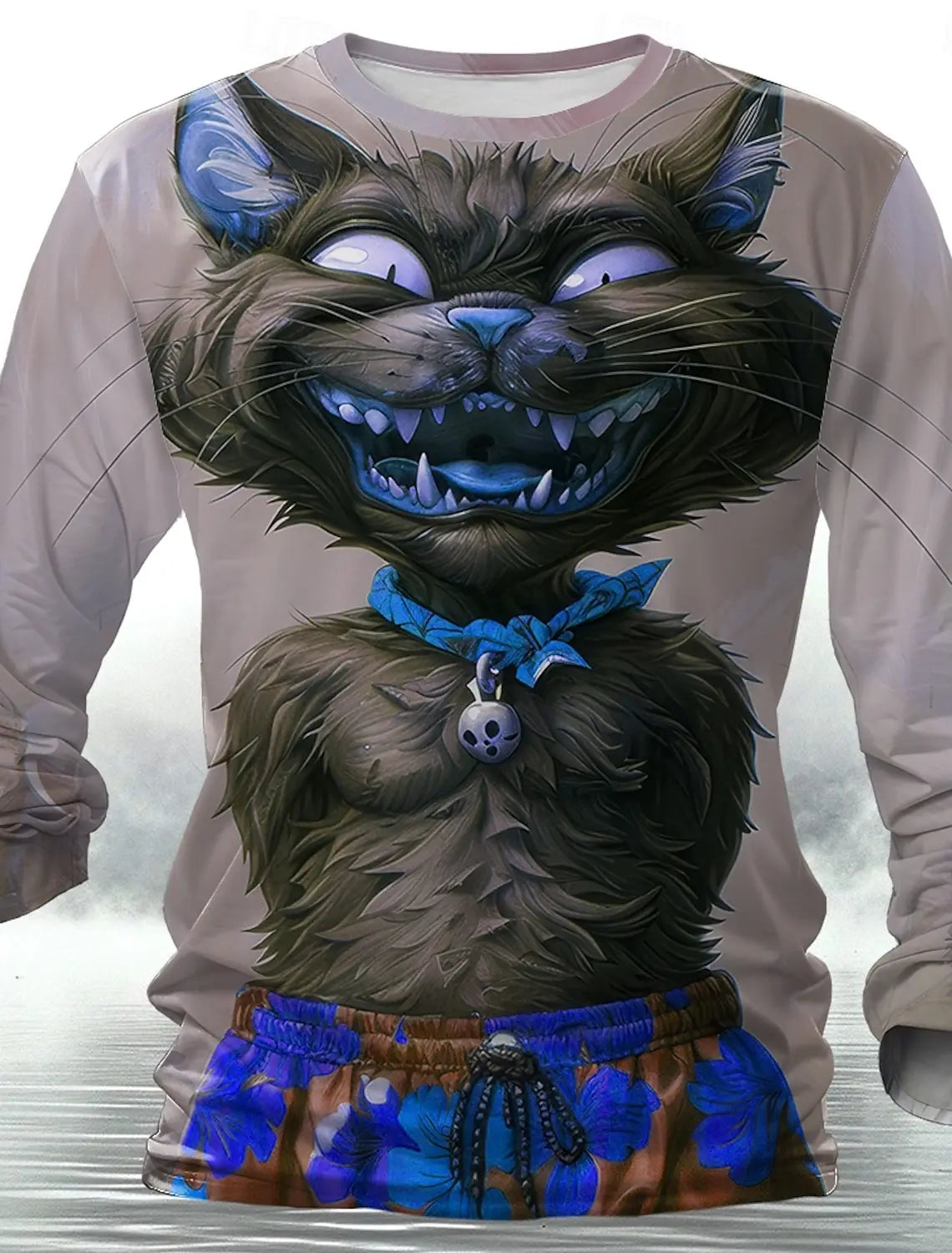 3D Printed Halloween Kitten Pattern 3D Printed Autumn Men's Crew Neck T-Shirt Casual Long Sleeve Oversized Pullover Fashion Tops