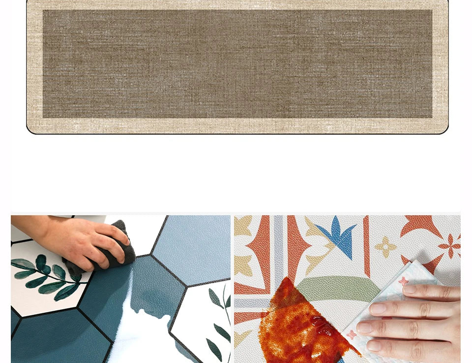Kitchen Floor Mat Anti-slip Oil-proof Carpet Pvc Leather Waterproof Foot Mats Long Rug Brown Beige Home Decoration Rugs 주방 카펫