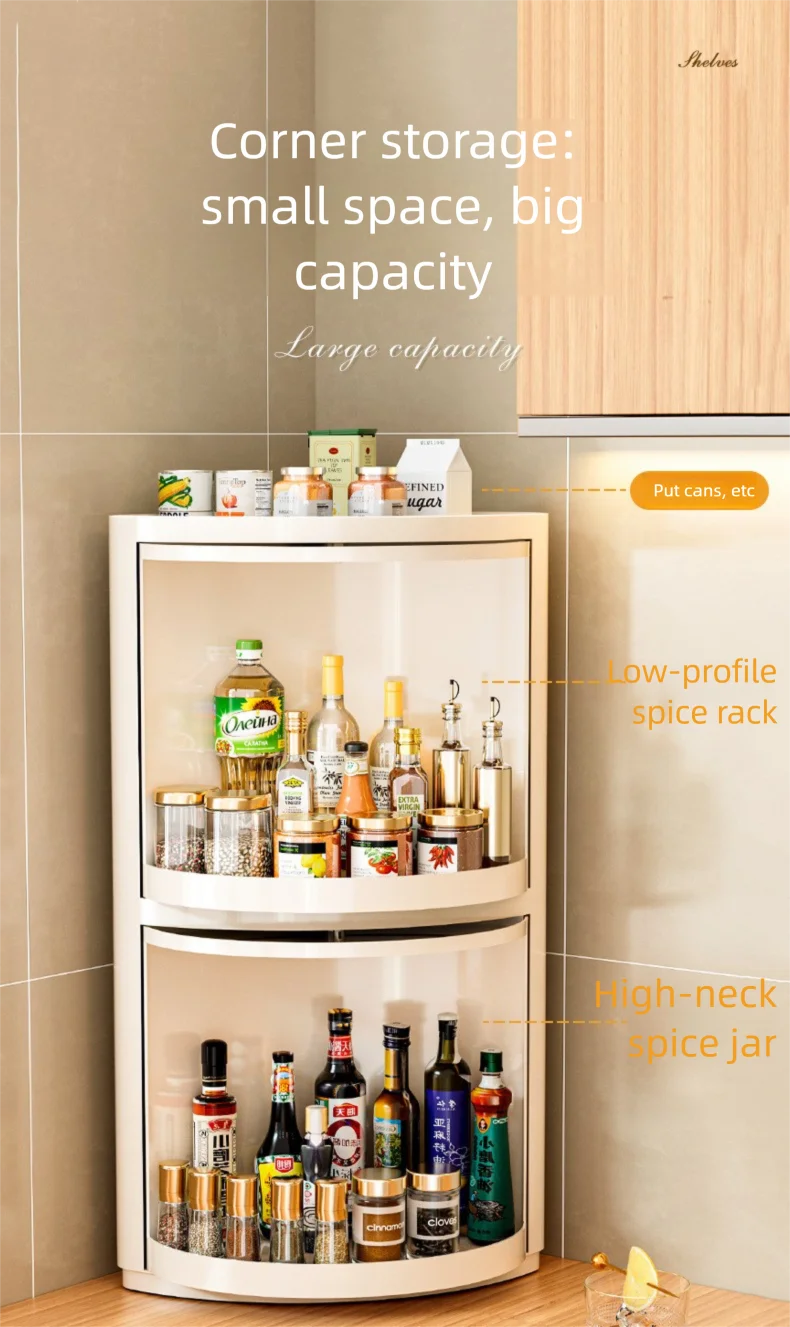Kitchen triangular rotating shelf wall-mounted storage rack 360° Rotating spice rack, corner storage rack, bottle and jar organiser