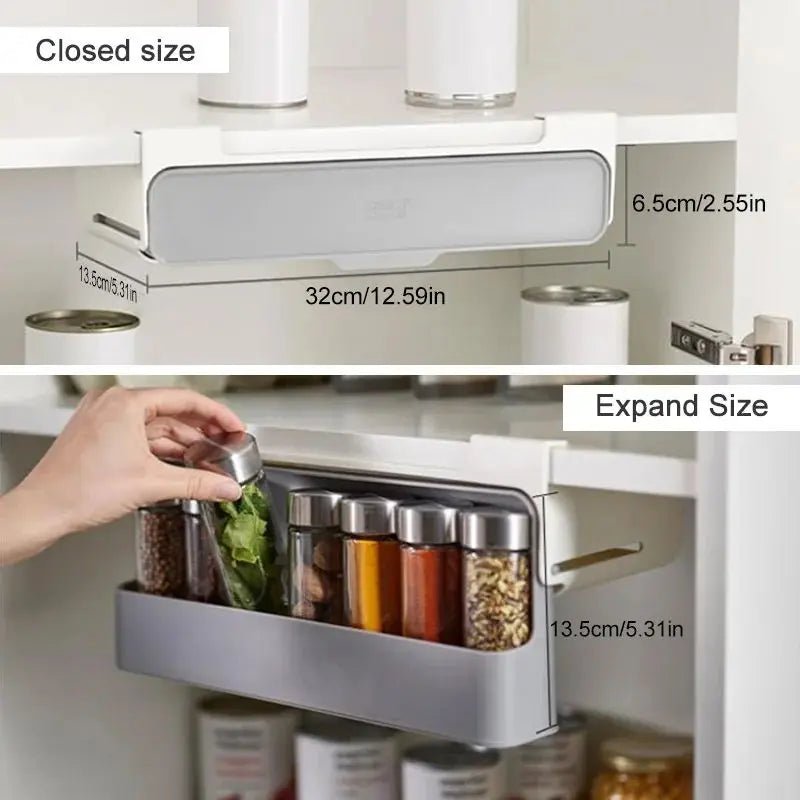 Wall mounted Kitchen Spice Rack Slide Out Drawer Self-adhesive Seasoning Bottle Storage Rack Plastic Spice Organiser for Kitchen