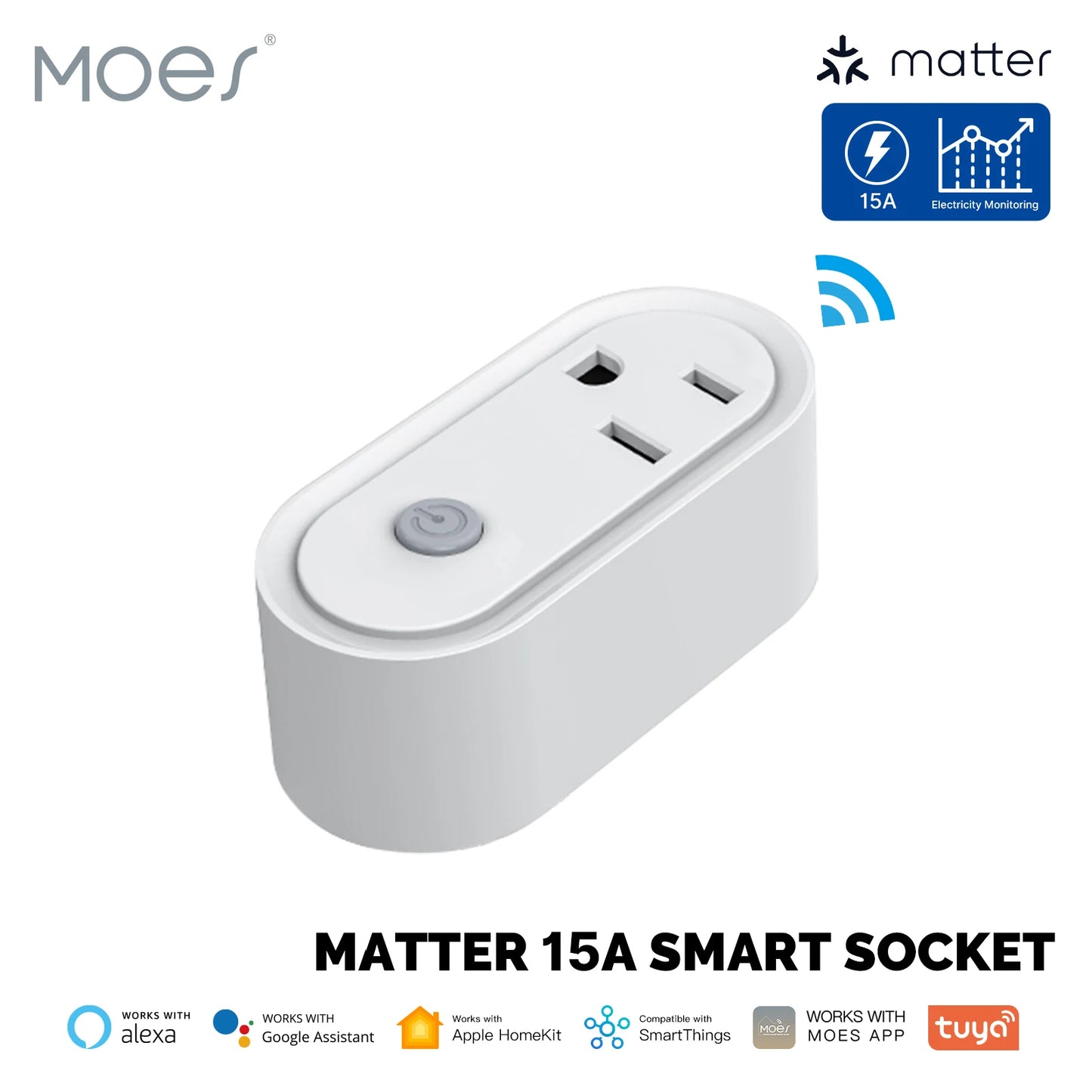 MOES Smart EU/US/UK Plug Matter WiFi Socket 15/16A Timer Outlet Power
