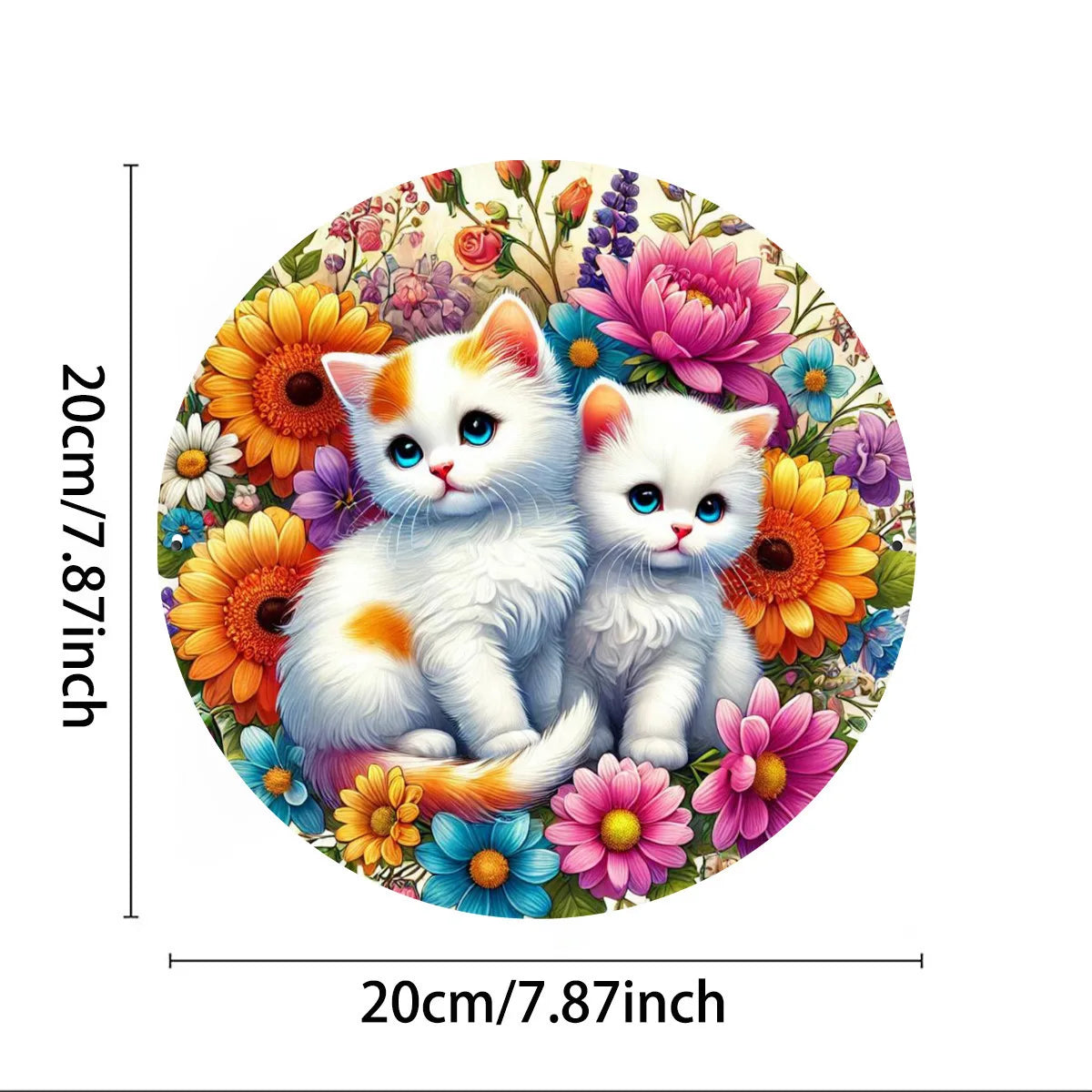 Charming Kitten & Floral 7.8" Metal Wall Art - HD 2D Printed, Durable for Indoor/Outdoor - Great Gift for Home, Garden, Porch