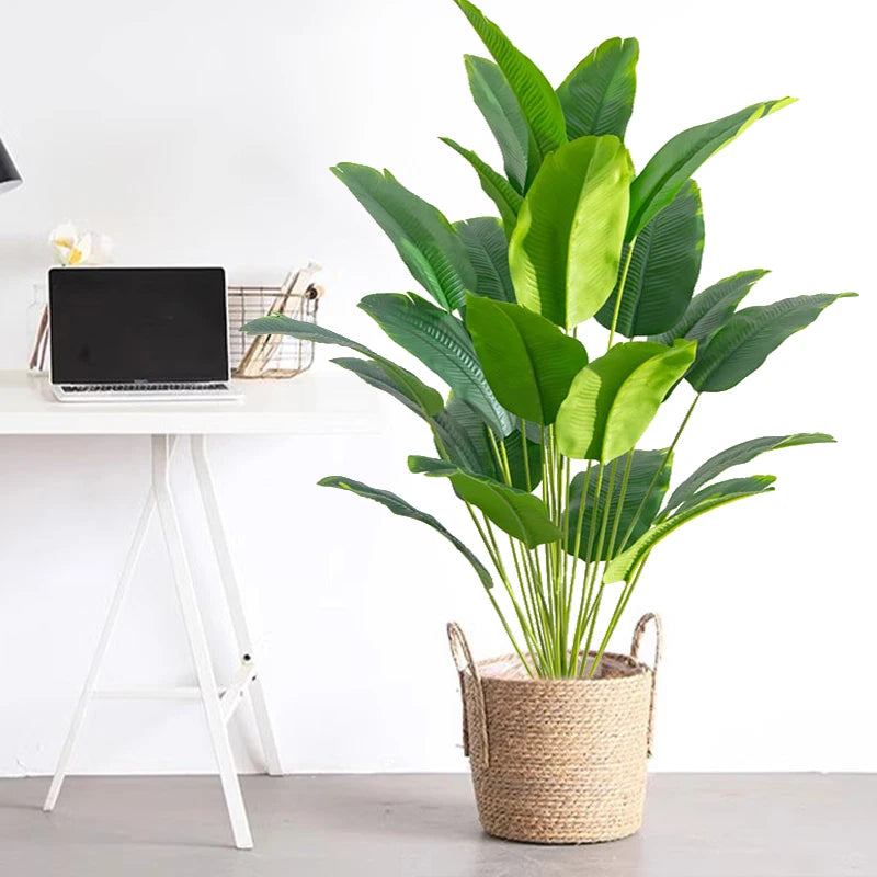 Artificial Tropical Palm Tree – Large Real Touch Fake Banana Plant & Monstera Leaves Décor