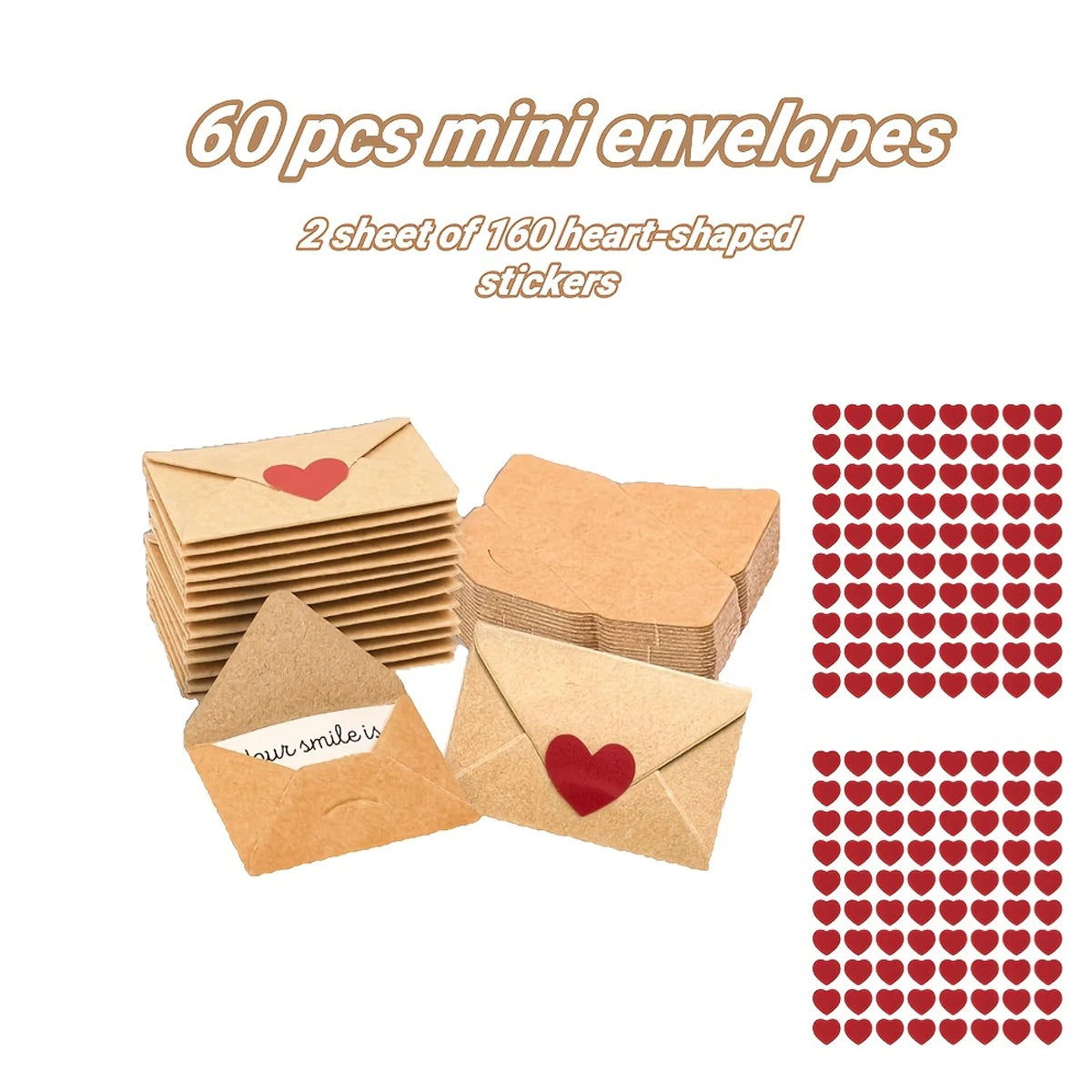 30pcs Mini Envelopes with Heart Stickers Love Notes Cards for Weddings, Valentine's Day Romantic Gifts for Boyfriend, Girlfriend