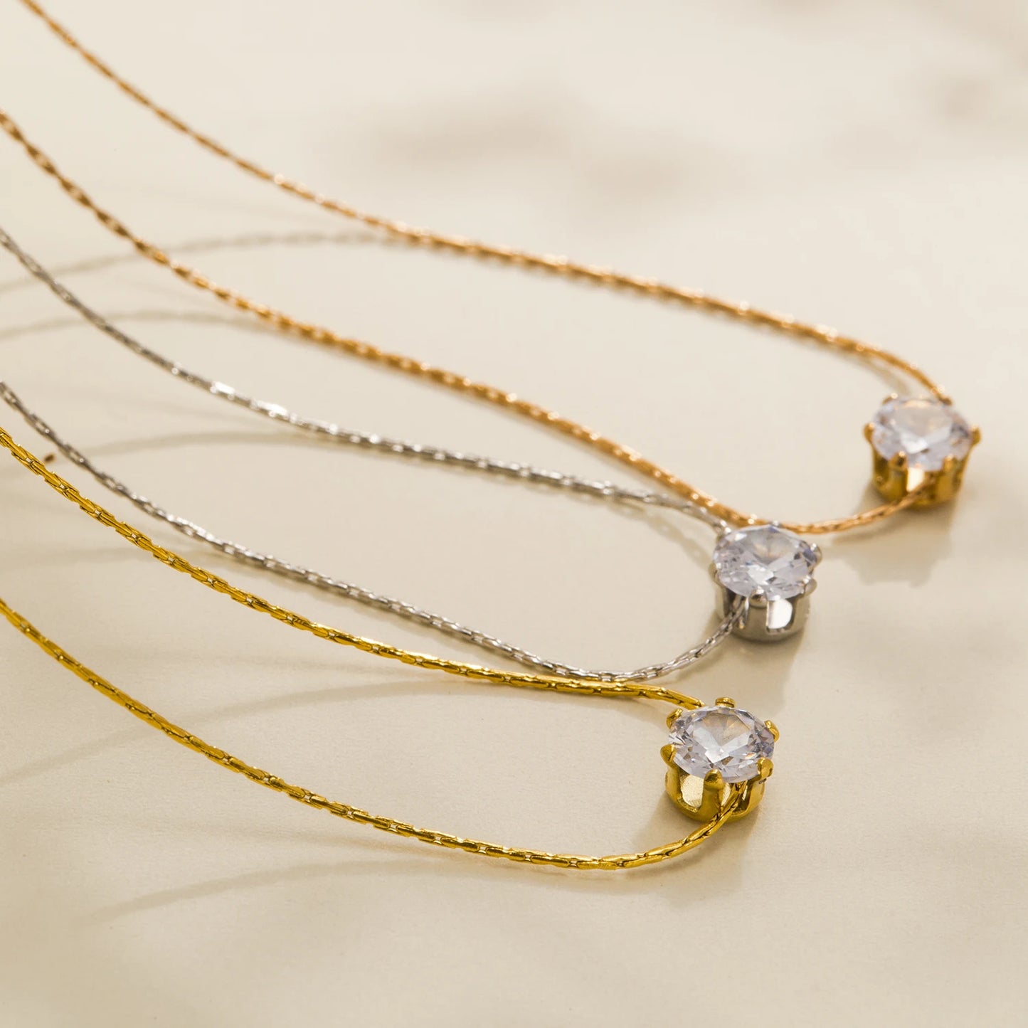 Stainless Steel Zircon Pendant Necklace
