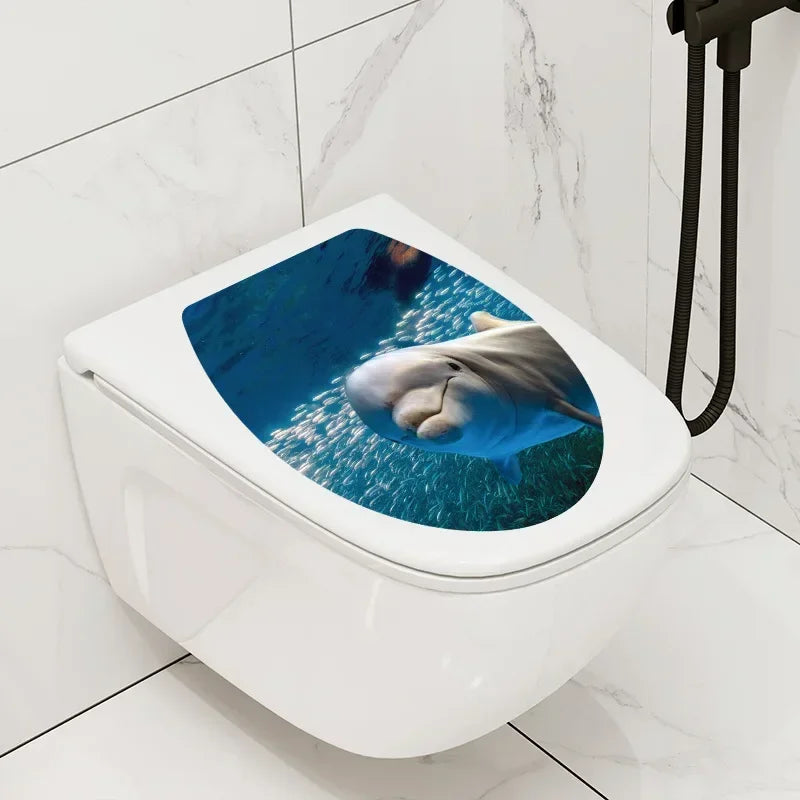 1pc DIY Undersea Animal Pattern Bathroom Decor 3D Toilet Seat Sticker PVC Art Wallpaper Removable Bathroom Decals Toilet Sticker