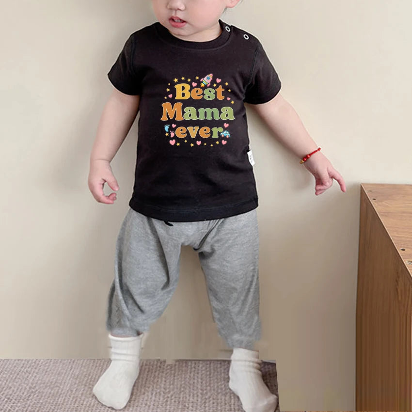 Kids Newborn Baby Summer Short Sleeved T-shirt Funny Best Mama Ever Print Cotton Tops infant boy and girl Tshirt Toddler Tees