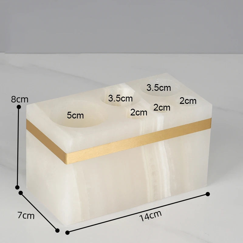 White Onyx Natural Marble Bathroom Accessories Gold Luxury Soap Dispenser Cotton Swab Holder Toothbrush Holder Bathroom Set