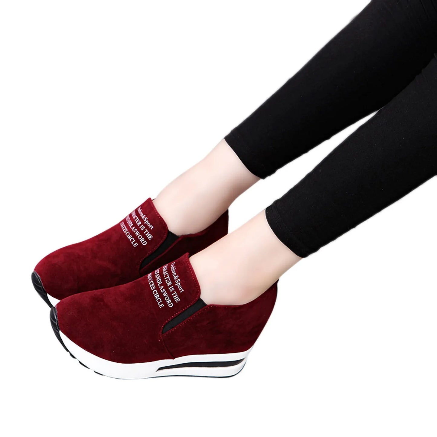 High Platform Shoes 2024 Spring Breathable Suede Sneakers Hidden Increasing Sport Shoes Women Wedge Casual Chunky Shoes