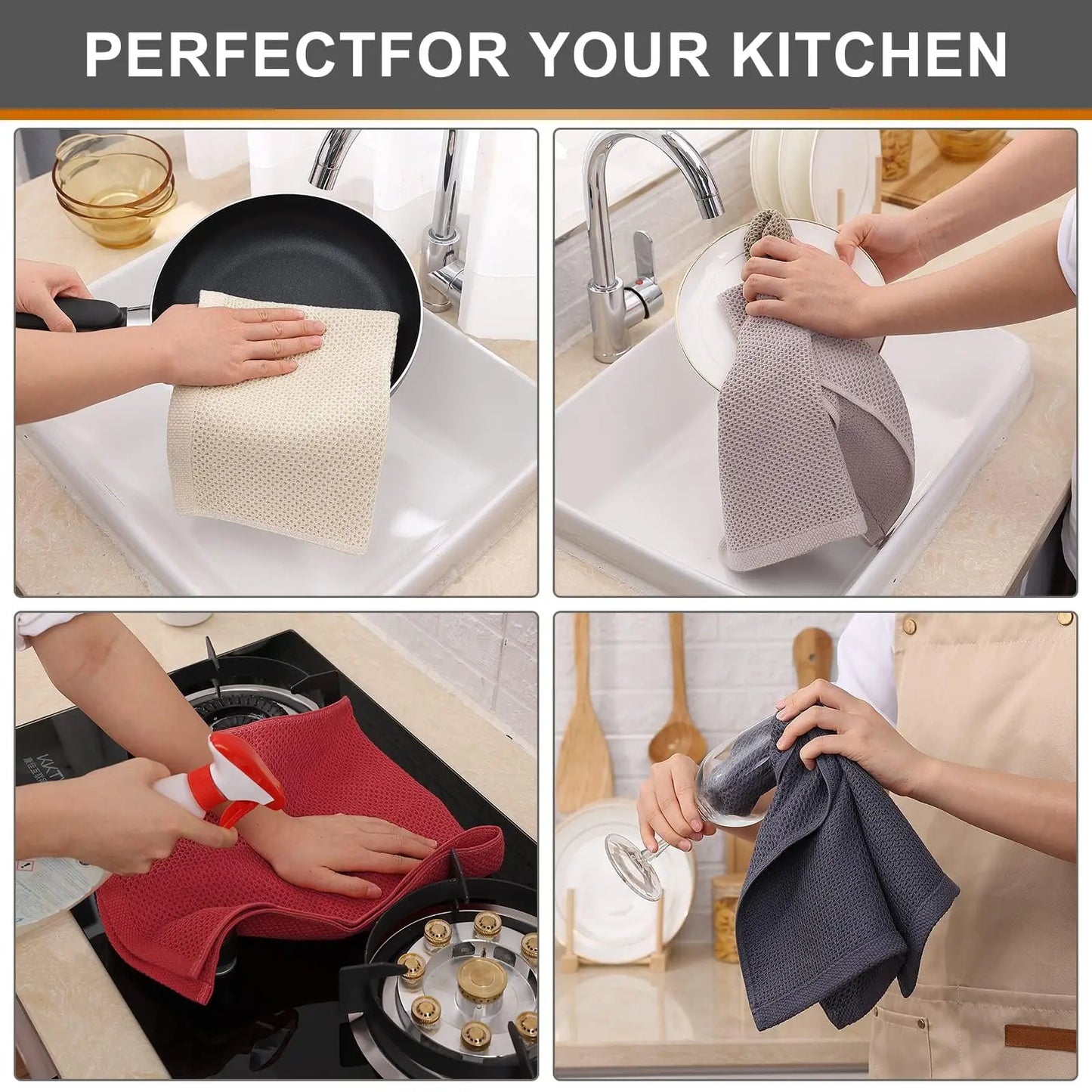 Olanly Kitchen Towel 100% Cotton Dishcloth Waffle Weave Kitchen Cloth Super Absorbent Quick Drying Wash Cloth Home Cleaing Towel