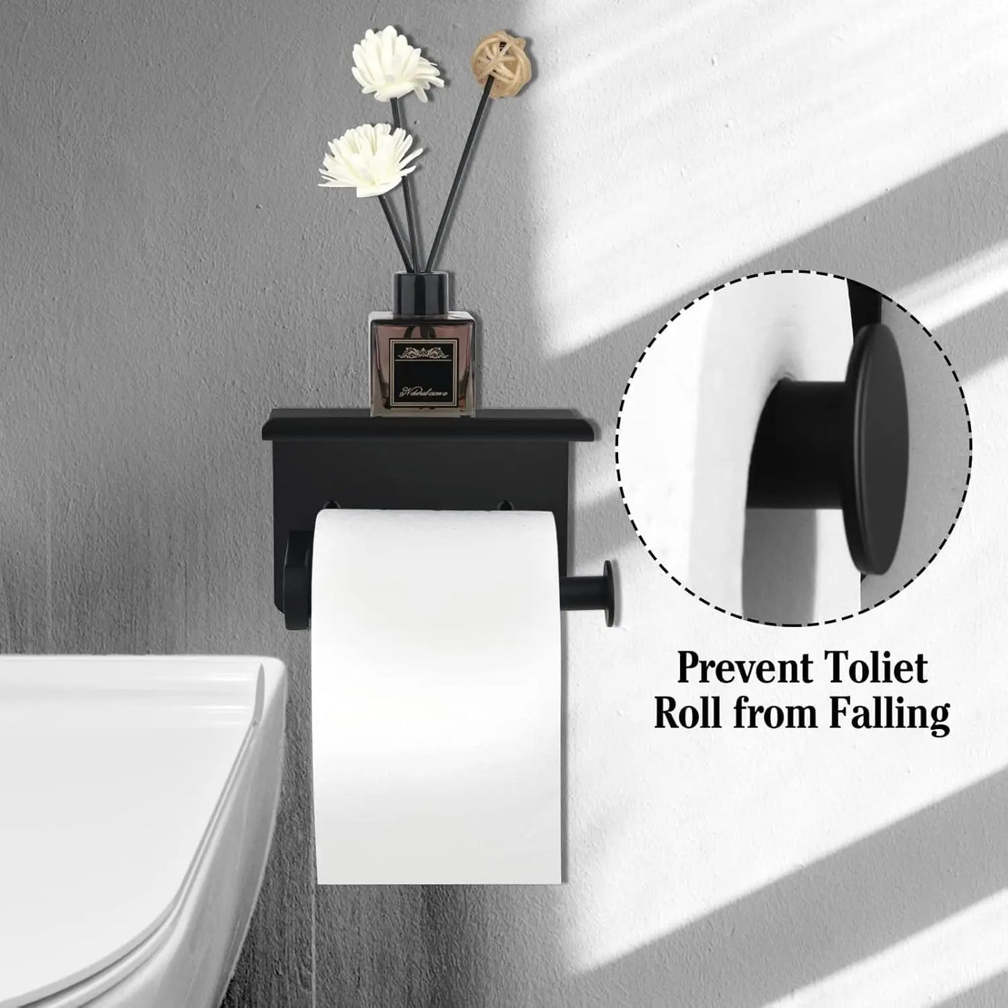 Self Adhesive Toilet Paper Holder with Phone Shelf Stainless Steel Wall Mount Toilet Paper Roll Holder for Bathroom Accessories