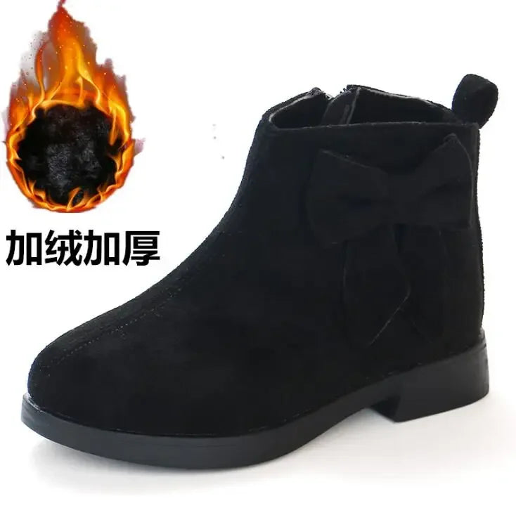 2023 Girls Boots Leather Sport Shoes For Girls Children Warm Boots Fashion Soft Bottom Princess Snow Boots Kids Sneakers